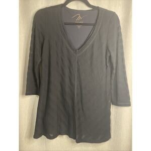 Miracle Body By Miraclesuit Women’s Top Sz Small Black V Neck Tunic 3/4 Sleeves